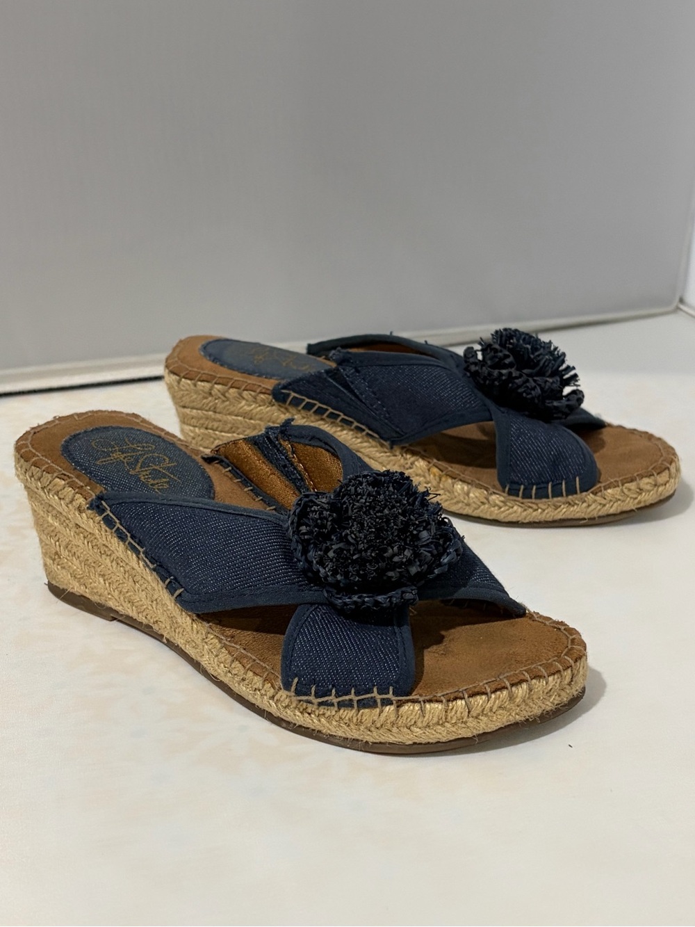 Life Stride Navy Blue Espadrille Wedge‎ Mules - Picture 2 of 6